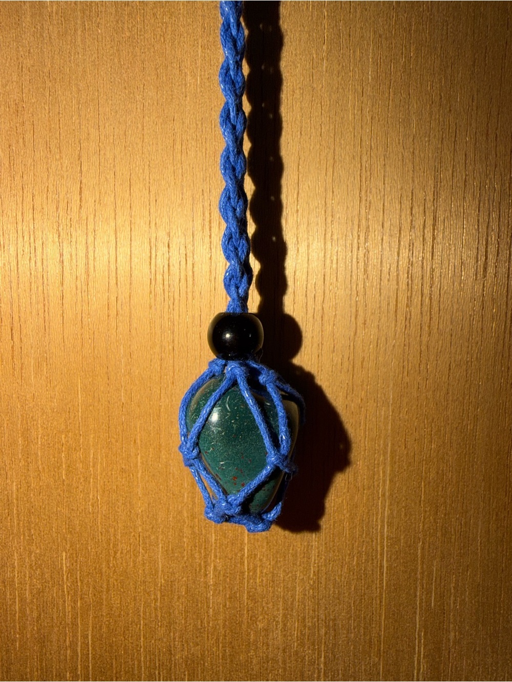 Handcrafted Blue Cord Green Stone Pendant Necklace